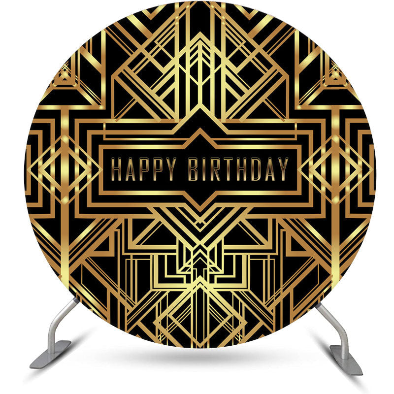 Aperturee Golden Metallic Lines Black Round Birthday Backdrop