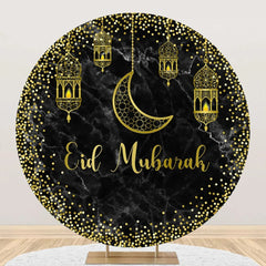 Aperturee - Golden Moon Lantern Marble Round Eid Mubarak Backdrop