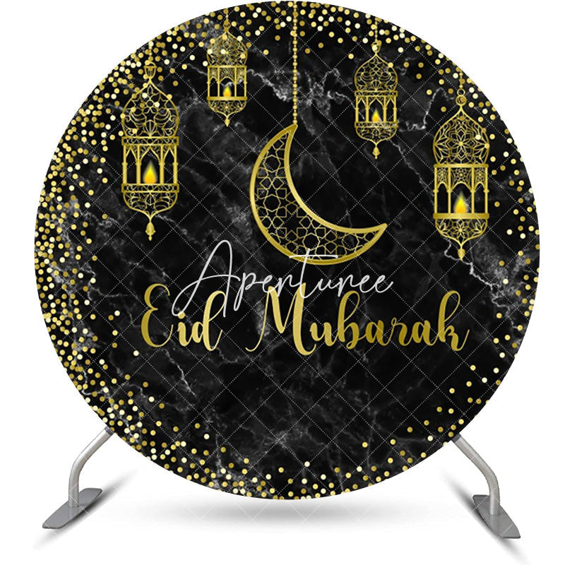 Aperturee - Golden Moon Lantern Marble Round Eid Mubarak Backdrop