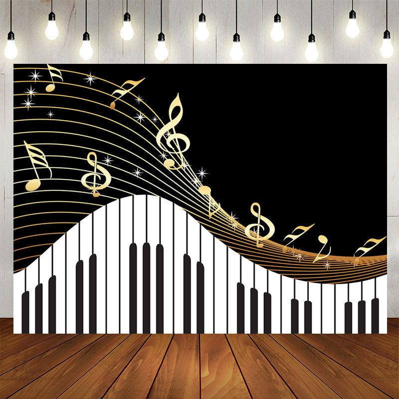 Aperturee - Golden Musical Notes Piano Keyboard Theme Backdrop