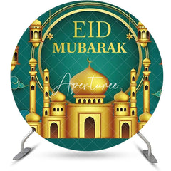 Aperturee - Golden Palace Turquoise Round Eid Mubarak Backdrop