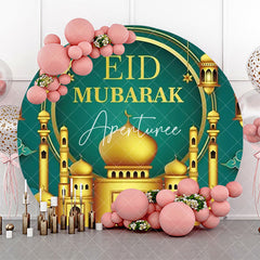 Aperturee - Golden Palace Turquoise Round Eid Mubarak Backdrop