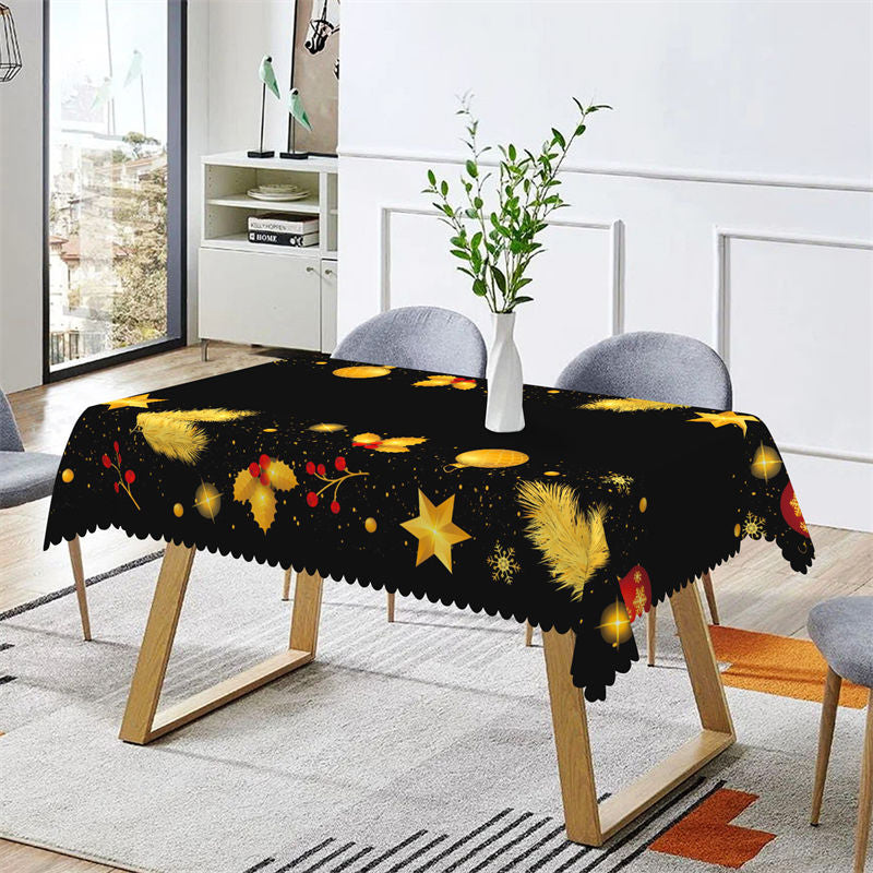 Aperturee - Golden Pine Branches Lanterns Christmas Tablecloth