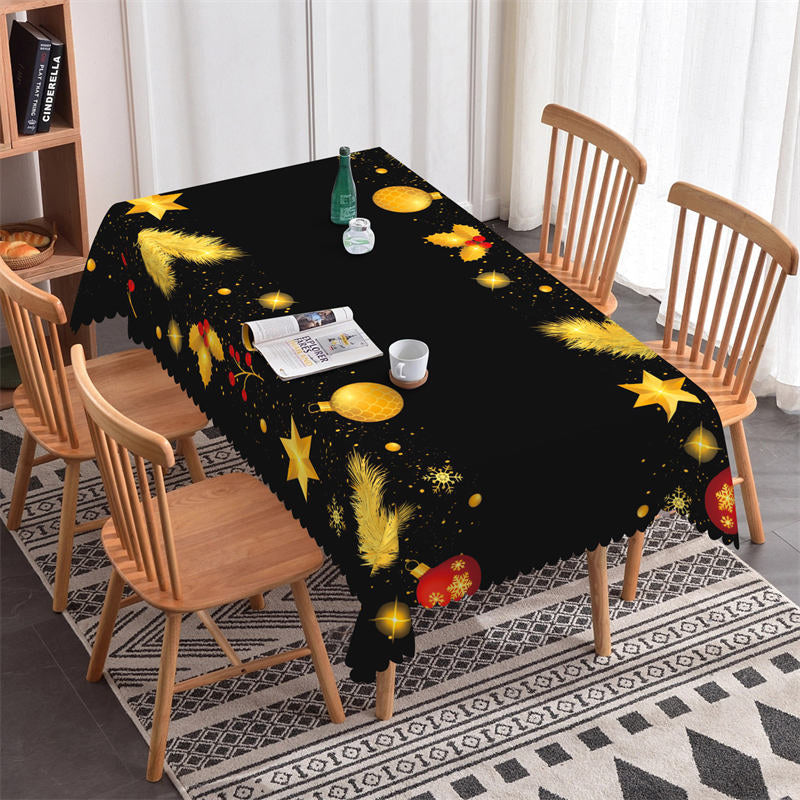 Aperturee - Golden Pine Branches Lanterns Christmas Tablecloth