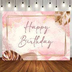 Aperturee - Golden Rectangle Lines Leaves Pink Birthday Backdrop