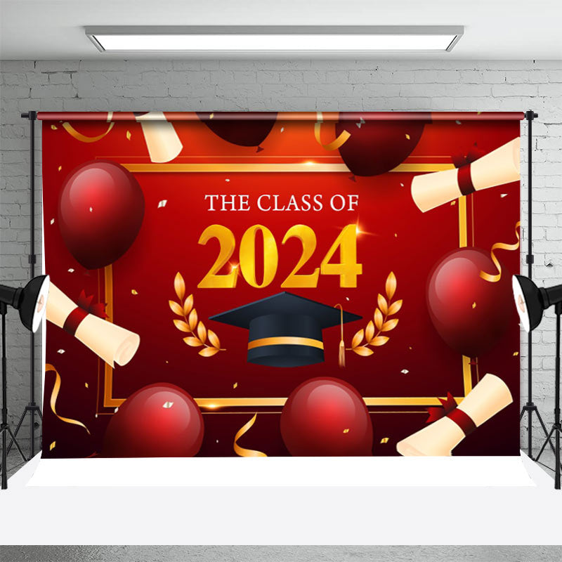 Aperturee - Golden Red Class 2024 Balloon Graduation Backdrop