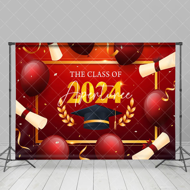 Aperturee - Golden Red Class 2024 Balloon Graduation Backdrop