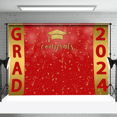 Aperturee - Golden Red Ribbon Congrats Backdrop For Graduation