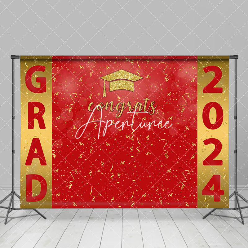 Aperturee - Golden Red Ribbon Congrats Backdrop For Graduation