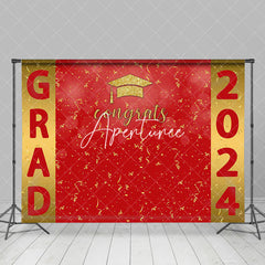 Aperturee - Golden Red Ribbon Congrats Backdrop For Graduation