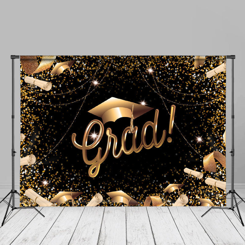 Aperturee - Golden Ribbon Black Grad Party Photo Booth Backdrop