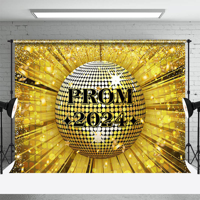 Aperturee - Golden Ribbon Glitter Disco Ball Backdrop For Prom