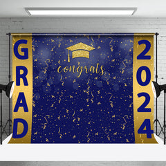 Aperturee - Golden Ribbons Blue Congrats Graduation Backdrop