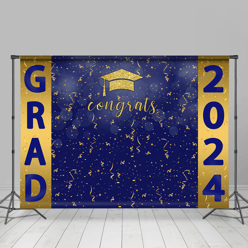 Aperturee - Golden Ribbons Blue Congrats Graduation Backdrop