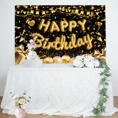 Aperturee - Golden Ribbons Gift Pink Balloons Birthday Backdrop