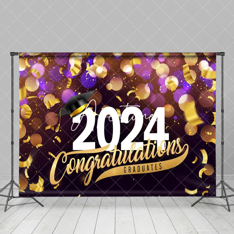 Aperturee - Golden Ribbons Purple Bokeh 2024 Graduation Backdrop