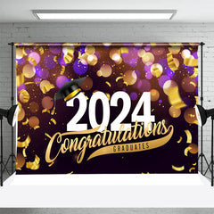 Aperturee - Golden Ribbons Purple Bokeh 2024 Graduation Backdrop