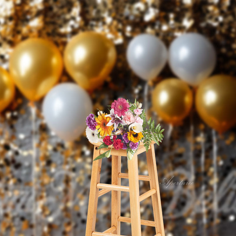 Aperturee - Golden Sequin Balloons Christmas Photo Backdrop