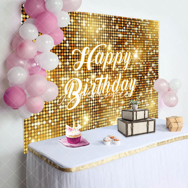 Aperturee - Golden Sequins Reflective Happy Birthday Backdrop