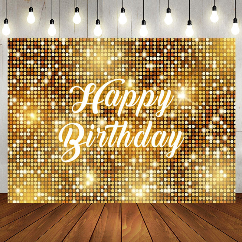 Aperturee - Golden Sequins Reflective Happy Birthday Backdrop