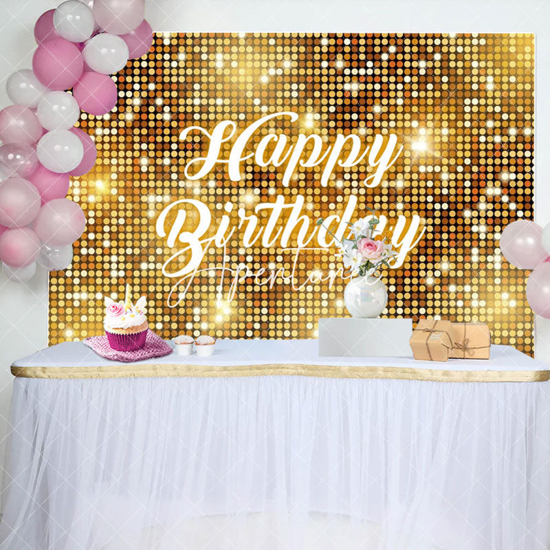 Aperturee - Golden Sequins Reflective Happy Birthday Backdrop