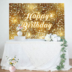 Aperturee - Golden Sequins Reflective Happy Birthday Backdrop