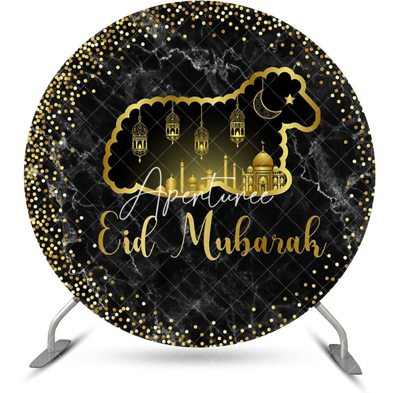 Aperturee - Golden Sheep Palace Glitter Marble Round Eid Backdrop