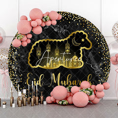 Aperturee - Golden Sheep Palace Glitter Marble Round Eid Backdrop