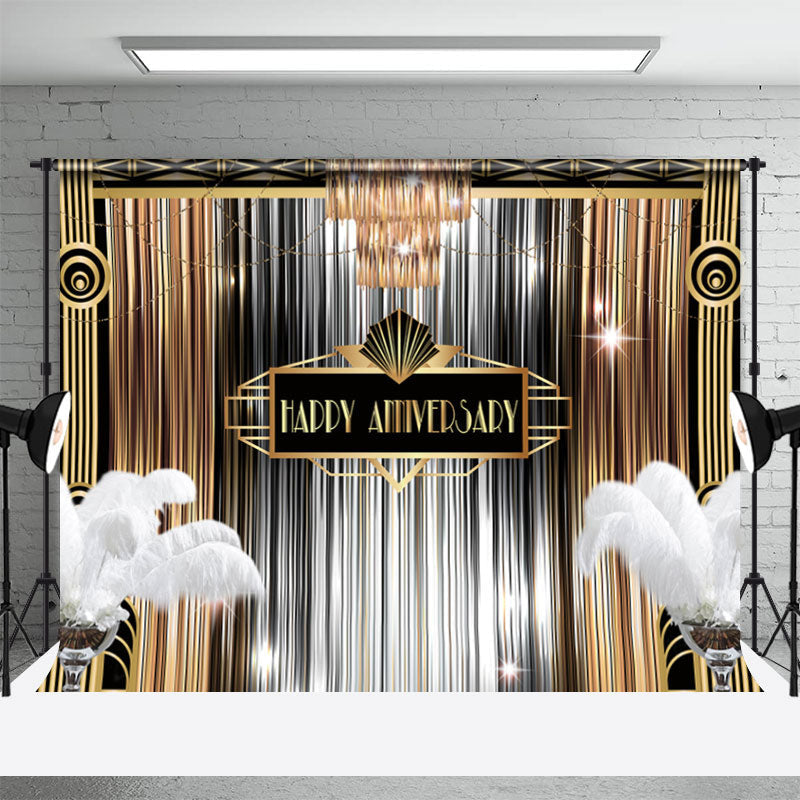 Aperturee - Golden Silver Lines Feather Anniversary Backdrop