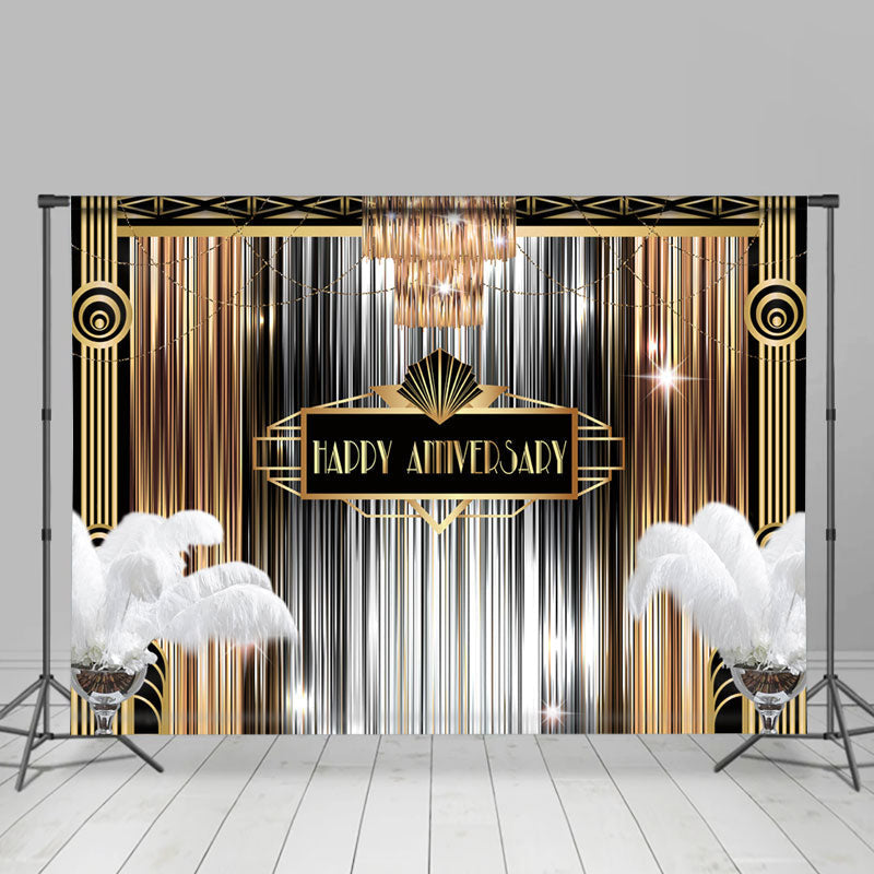 Aperturee - Golden Silver Lines Feather Anniversary Backdrop