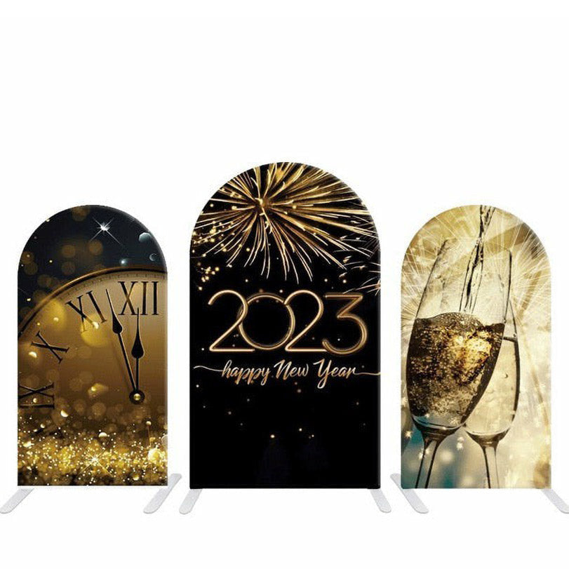 Aperturee Golden Spark Happy 2023 New Years Arch Backdrop Kit