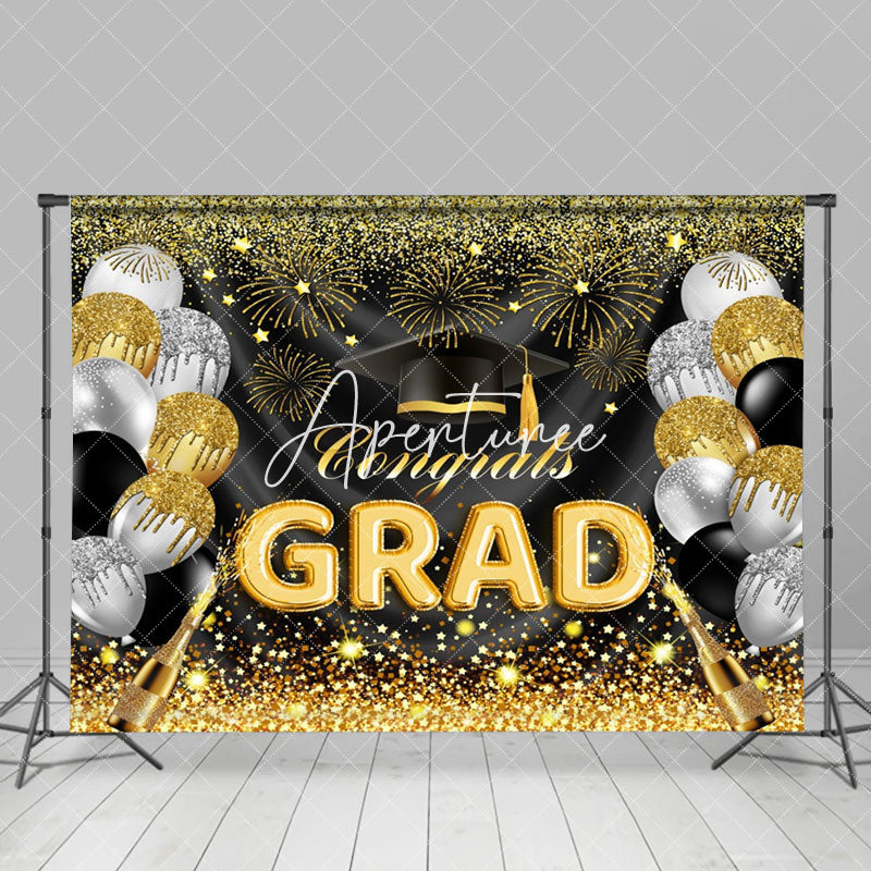 Aperturee - Golden Sparkling Balloon Star Graduation Backdrop