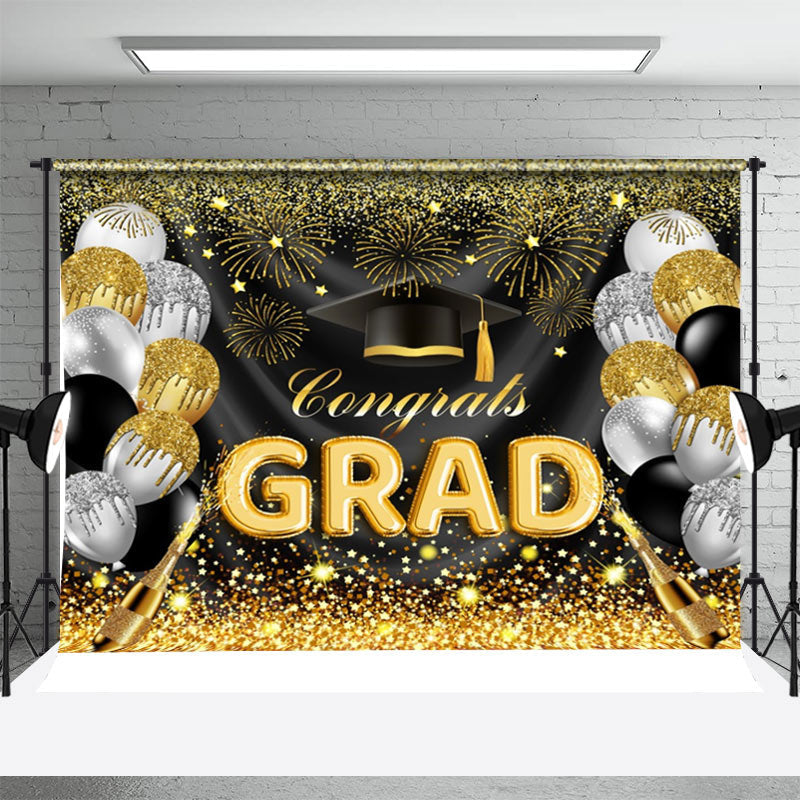 Aperturee - Golden Sparkling Balloon Star Graduation Backdrop