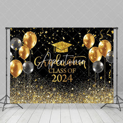 Aperturee - Golden Sparkling Ribbon Balloon Graduation Backdrop