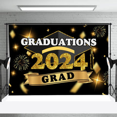 Aperturee - Golden Sparkling Ribbons Hat Graduation Backdrop