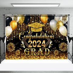 Aperturee - Golden Sparkling Tassel Balloon Graduation Backdrop