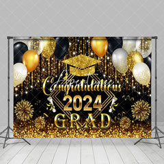 Aperturee - Golden Sparkling Tassel Balloon Graduation Backdrop