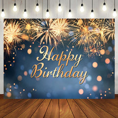 Aperturee - Golden Sparks Blue Bokeh Happy Birthday Backdrop