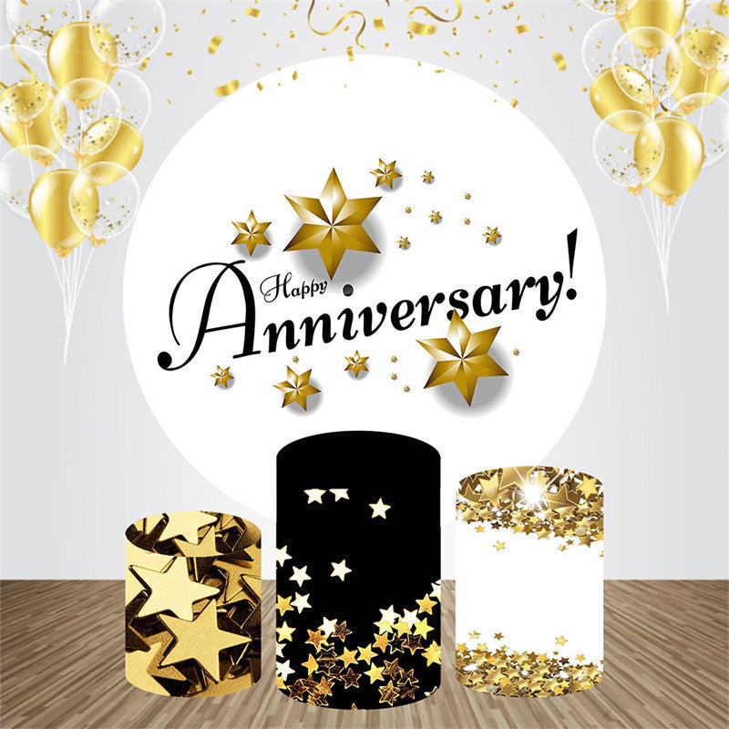 Aperturee - Golden Stars Simple Round Anniversary Backdrop Kit