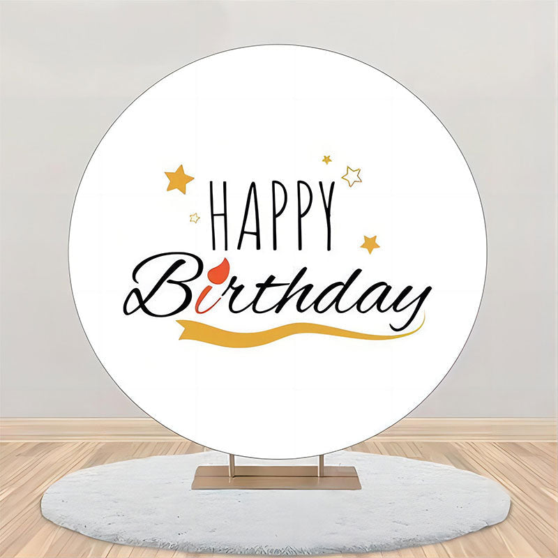 Aperturee - Golden Stars White Simple Round Birthday Backdrop