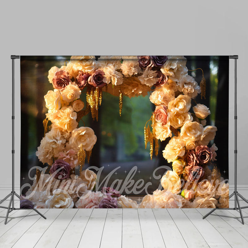 Aperturee - Golden Sunshine Floral Arch Bokeh Flower Backdrop