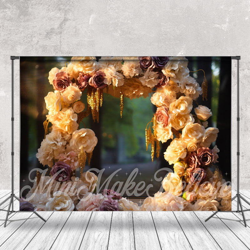 Aperturee - Golden Sunshine Floral Arch Bokeh Flower Backdrop