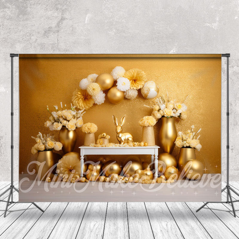 Aperturee - Golden Wall Floral Eggs Photography Easter Backdrop