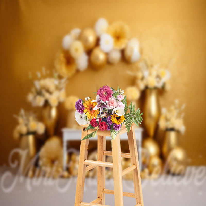 Aperturee - Golden Wall Floral Eggs Photography Easter Backdrop