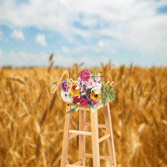 Aperturee - Golden Wheat Field Blue Sky Summer Photo Backdrop