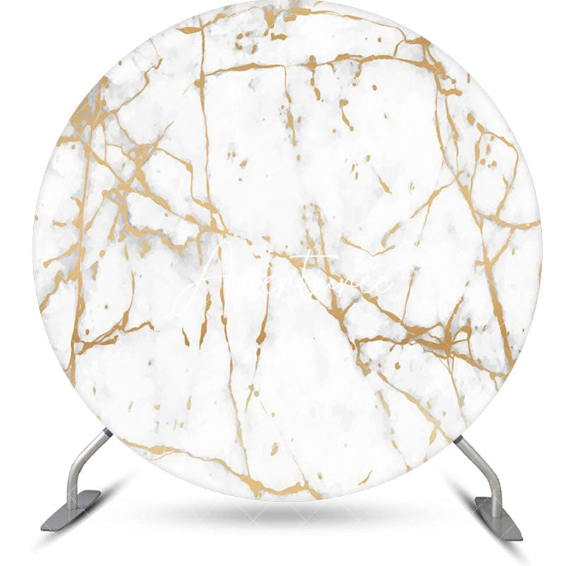 Aperturee - Golden White Abstract Marble Round Birthday Backdrop