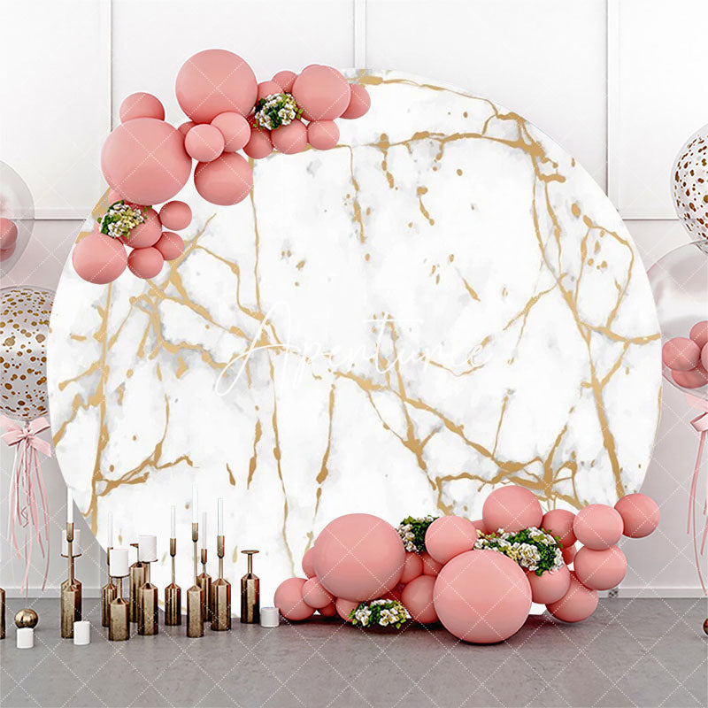 Aperturee - Golden White Abstract Marble Round Birthday Backdrop