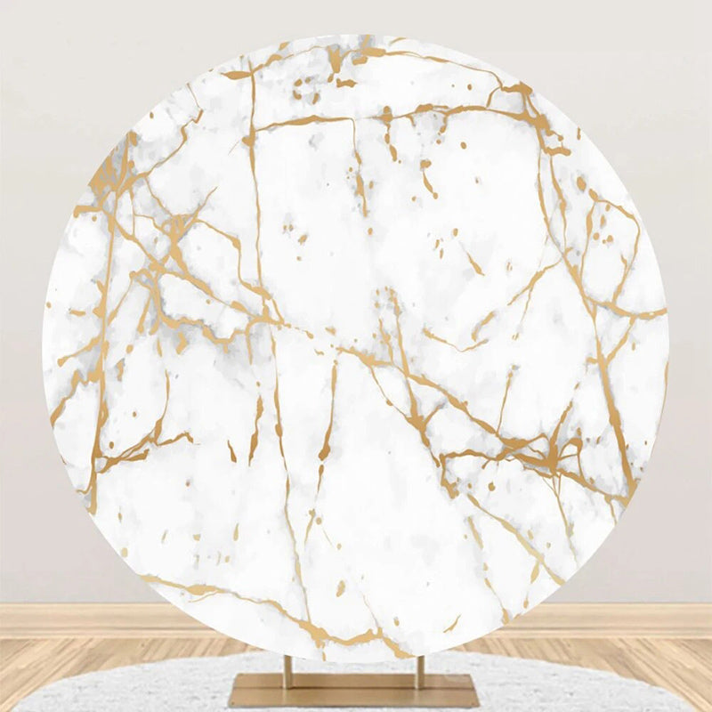 Aperturee - Golden White Abstract Marble Round Birthday Backdrop