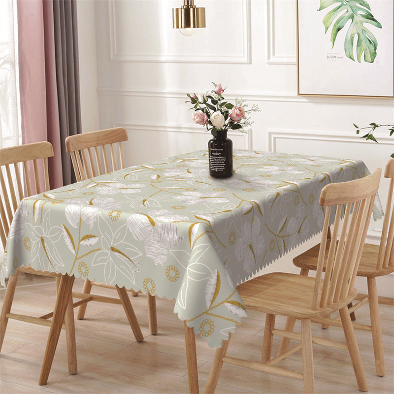 Aperturee - Golden White Flower Light Green Rectangle Tablecloth