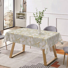 Aperturee - Golden White Flower Light Green Rectangle Tablecloth